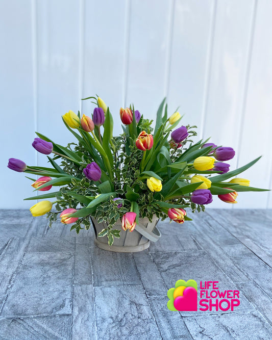 Basket of Tulips-Life Flower Shop