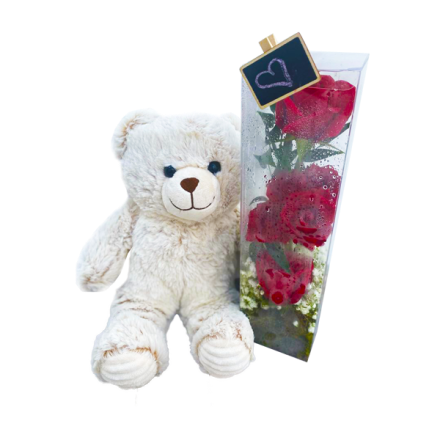 Roses and white Bear - lifeflowershoporlando