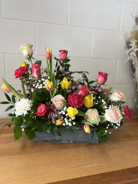 Arrangement with Roses and tulips-Life Flower Shop